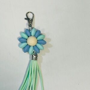 Blue and Green Flower Tassel Keychain
